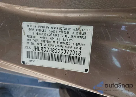 2002 Honda Cr-V Ex из США, поврежденный, VIN JHLRD78822C072918